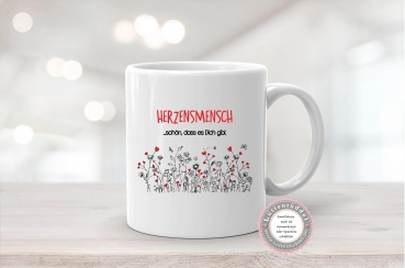 Preview: ♥ Tasse Emailletasse Becher Herzenzmensch Blumenwiese schön dass es dich gibt. Geburtstag, Muttertag, Vatertag, Abschied, Jubiläum, Geschenk, von Lüttentüddel